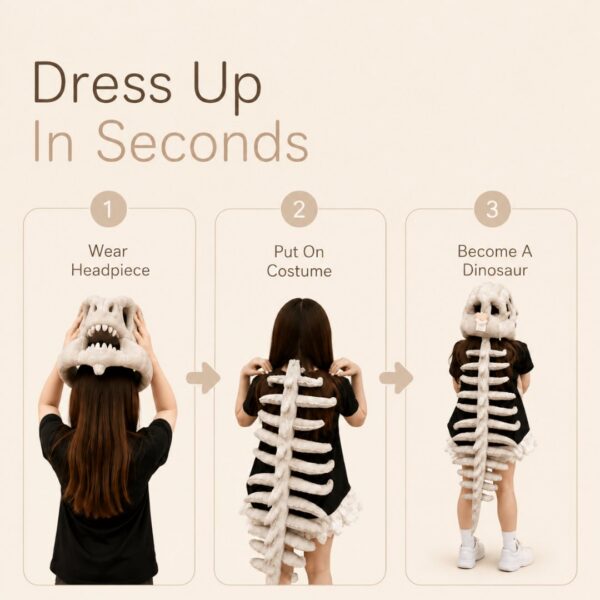 HOMERO Realistic Dinosaur Skeleton Costume with Skull Headpiece