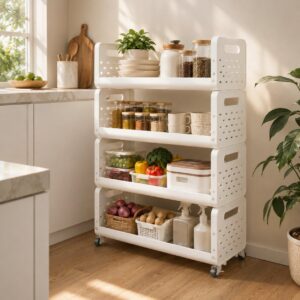 Space Saving Utility Storage Rack with Wheels and Ventilated Shelves 4 Layer