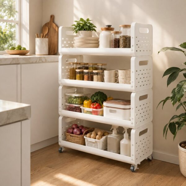 Space Saving Utility Storage Rack with Wheels and Ventilated Shelves 4 Layer