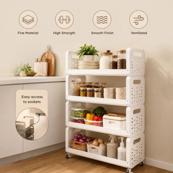 Space Saving Utility Storage Rack with Wheels and Ventilated Shelves 4 Layer