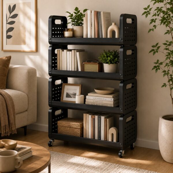 Space Saving Utility Storage Rack with Wheels and Ventilated Shelves 4 Layer