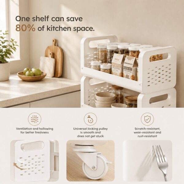 Space Saving Utility Storage Rack with Wheels and Ventilated Shelves 4 Layer