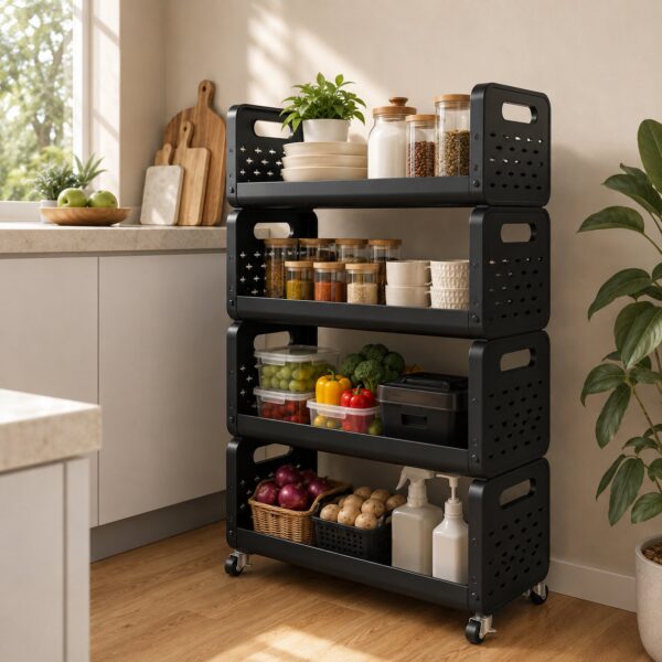 Space Saving Utility Storage Rack with Wheels and Ventilated Shelves 4 Layer