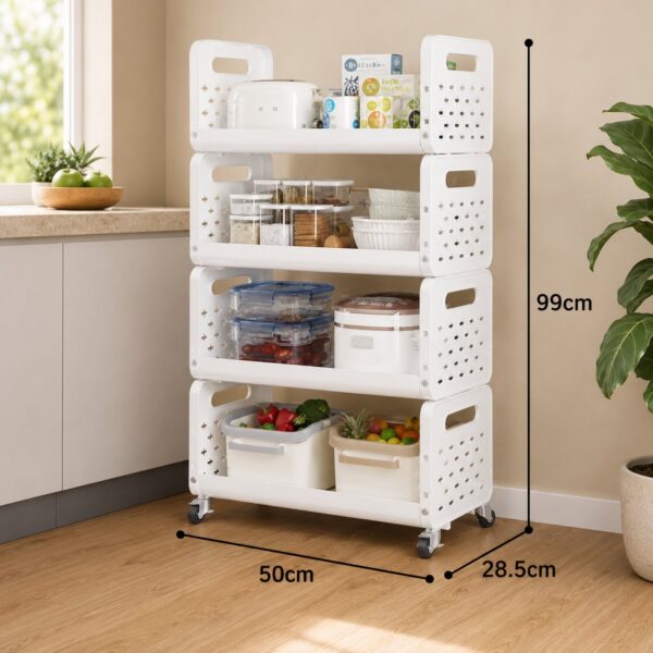 Space Saving Utility Storage Rack with Wheels and Ventilated Shelves 4 Layer