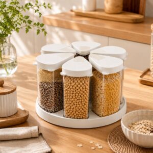 Homero 360 Degree Transparent Grain Storage Container with Rotating Base - 670ml Capacity
