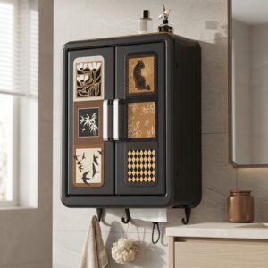 Homero Vintage Style Double Door Wall Mounted Storage Box with Hooks