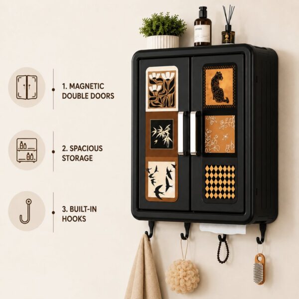 Homero Vintage Style Double Door Wall Mounted Storage Box with Hooks