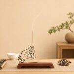 Homero Wooden Base Zen Metal Hand Incense Holder - 16cm