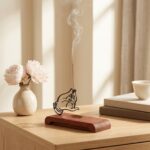 Homero Wooden Base Zen Metal Hand Incense Holder - 16cm