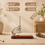 Homero Wooden Base Zen Metal Hand Incense Holder - 16cm