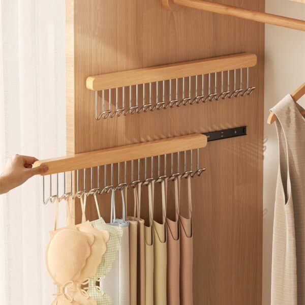 Homero No-Drill Wooden Pull-Out Sliding Closet Organizer-12 Hooks