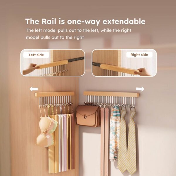 Homero No-Drill Wooden Pull-Out Sliding Closet Organizer-12 Hooks