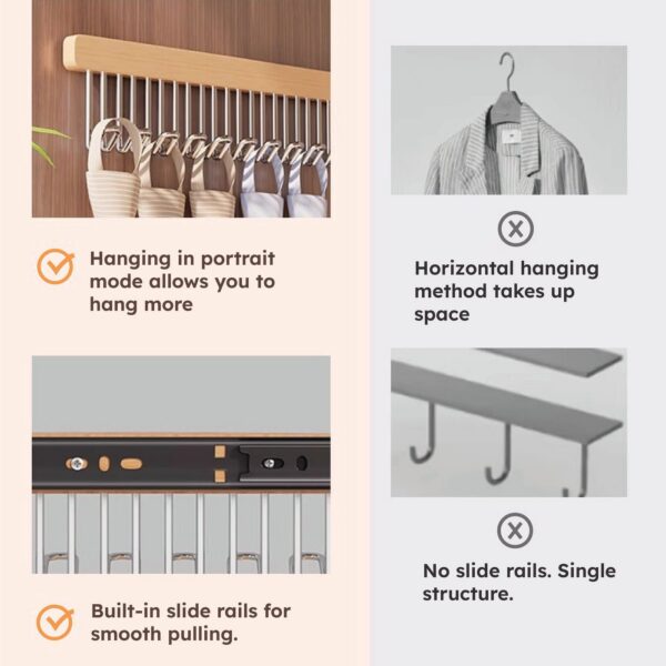 Homero No-Drill Wooden Pull-Out Sliding Closet Organizer-12 Hooks