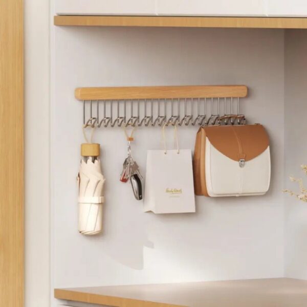 Homero No-Drill Wooden Pull-Out Sliding Closet Organizer-12 Hooks