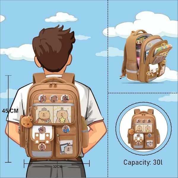 Korean Style Capybara Waterproof Kids School Backpack